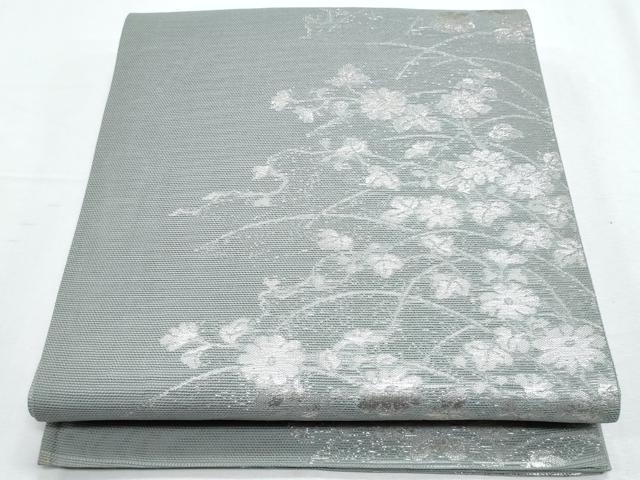 平和屋着物*夏物 六通柄袋帯 枝花文 銀糸 正絹 逸品 CABH8225fb