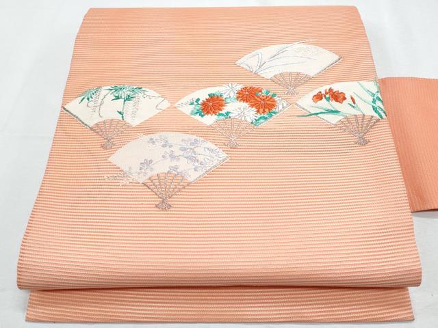平和屋着物*夏物 九寸名古屋帯 唐織 扇面花文 銀糸 正絹 逸品 CABH8260fb