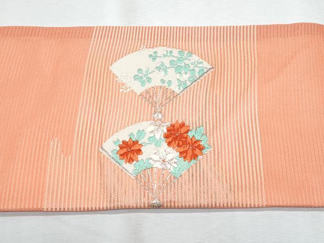 平和屋着物*夏物 九寸名古屋帯 唐織 扇面花文 銀糸 正絹 逸品 CABH8260fb