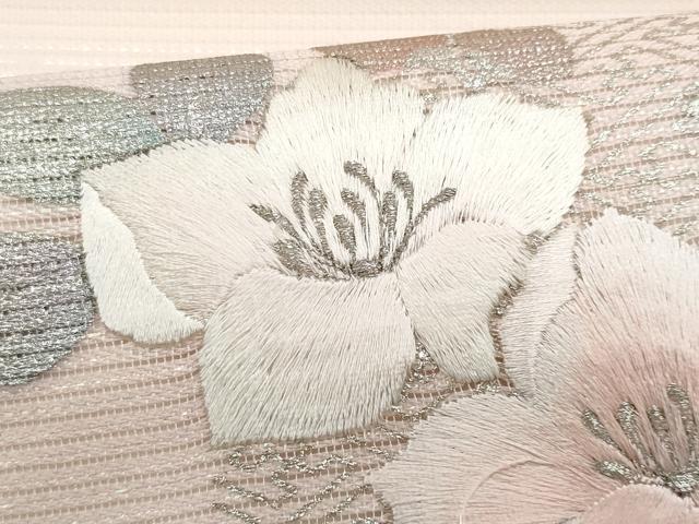 平和屋着物*夏物 九寸名古屋帯 刺繍 草花文 金銀彩 正絹 逸品 CABH8264fb