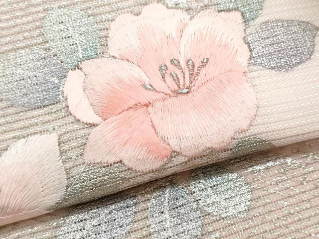 平和屋着物*夏物 九寸名古屋帯 刺繍 草花文 金銀彩 正絹 逸品 CABH8264fb