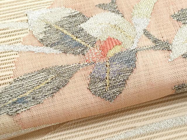 平和屋着物*夏物 八寸名古屋帯 すくい織 枝花文 金銀糸 正絹 逸品 CABH8270fb