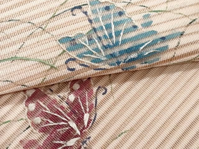 平和屋着物*夏物 八寸名古屋帯 刺繍 絽綴れ 舞蝶草花文 正絹 逸品 CABH8278fb