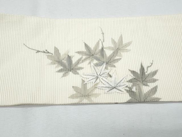 平和屋着物*夏物 九寸名古屋帯 作家物 刺繍 魚 枝楓文 銀彩 正絹 逸品 CABH8297fb