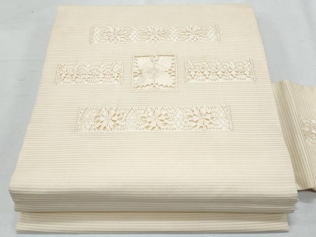 平和屋着物*夏物 九寸名古屋帯 ドロンワーク 幾何学花文 灰梅色 正絹 逸品 CABH8310fb