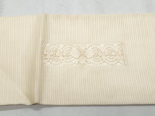 平和屋着物*夏物 九寸名古屋帯 ドロンワーク 幾何学花文 灰梅色 正絹 逸品 CABH8310fb