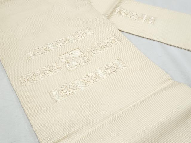 平和屋着物*夏物 九寸名古屋帯 ドロンワーク 幾何学花文 灰梅色 正絹 逸品 CABH8310fb