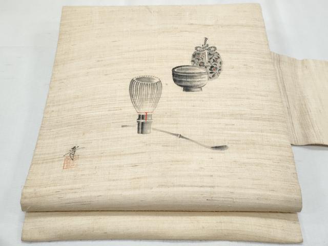 平和屋着物*夏物 九寸名古屋帯 作家物 手描き 茶道具 麻 逸品 CABH8316fb