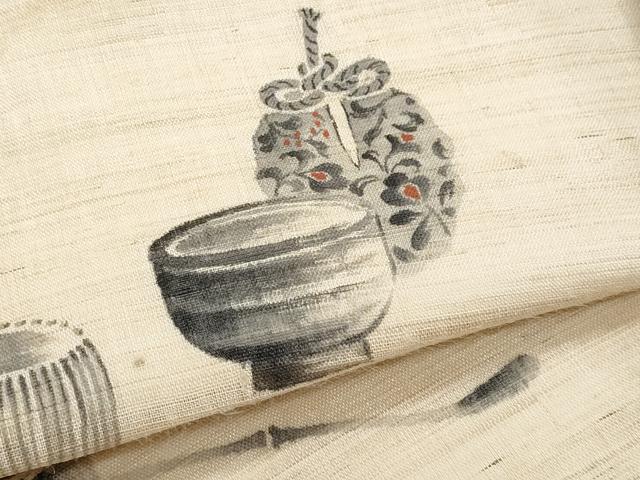 平和屋着物*夏物 九寸名古屋帯 作家物 手描き 茶道具 麻 逸品 CABH8316fb