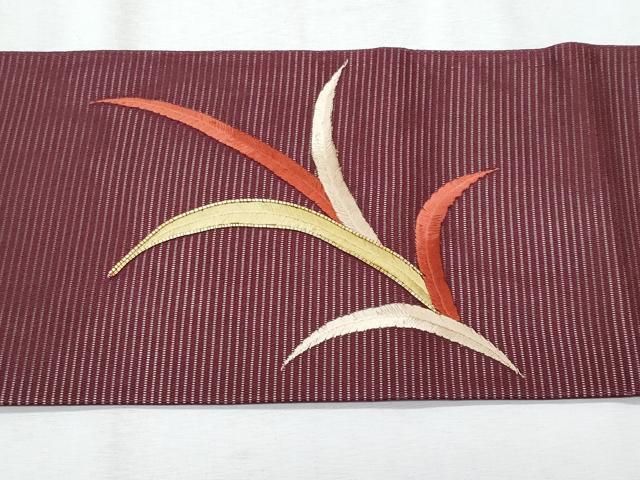 平和屋着物*夏物 九寸名古屋帯 駒刺繍 草木文 正絹 逸品 CABH8317fb