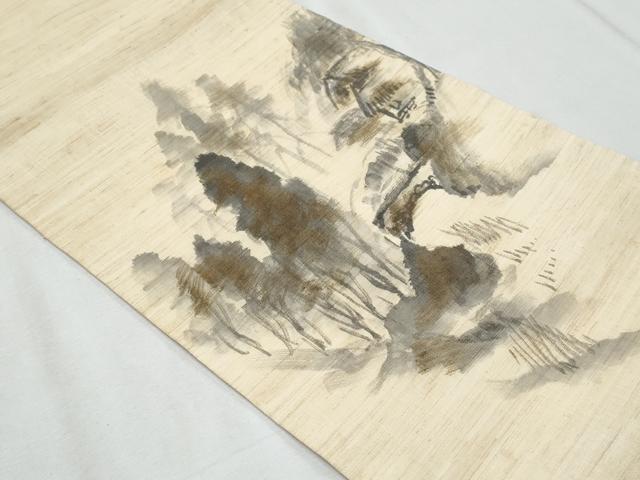 平和屋着物*夏物 九寸開き名古屋帯 作家物 手描き 風景文 金彩 麻 逸品 CABH8325fb