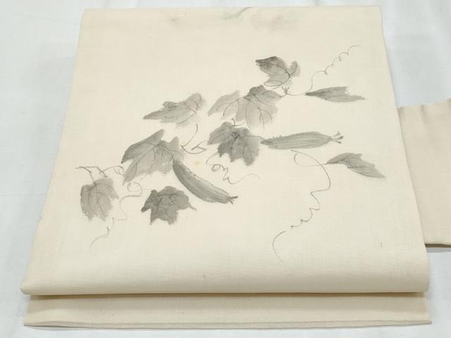 平和屋着物*夏物 九寸名古屋帯 作家物 手描き 成り物 蔦の葉文 正絹 逸品 CABH8327fb