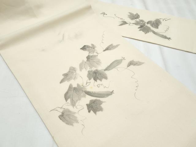平和屋着物*夏物 九寸名古屋帯 作家物 手描き 成り物 蔦の葉文 正絹 逸品 CABH8327fb
