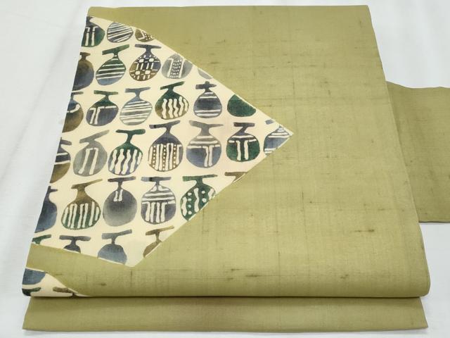 平和屋着物*松煙染の第一人者 川島草苑 夏物 九寸名古屋帯 紬地 型絵染 成り物 正絹 逸品 CABH8332fb