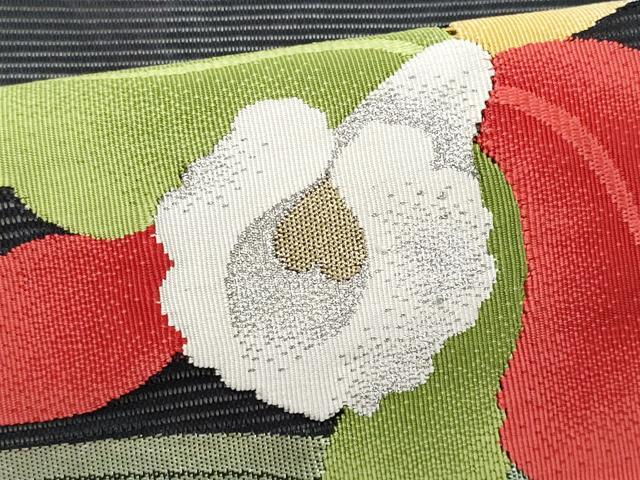 平和屋着物*夏物 九寸名古屋帯 草花文 黒地 金銀糸 正絹 逸品 CABH8337fb