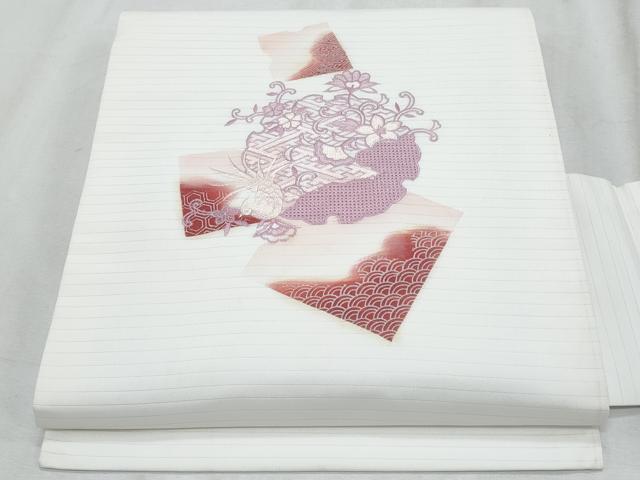 平和屋着物*夏物 九寸名古屋帯 中国三大刺繍 スワトウ刺繍 雪輪色紙花鳥文 CABH8338fb