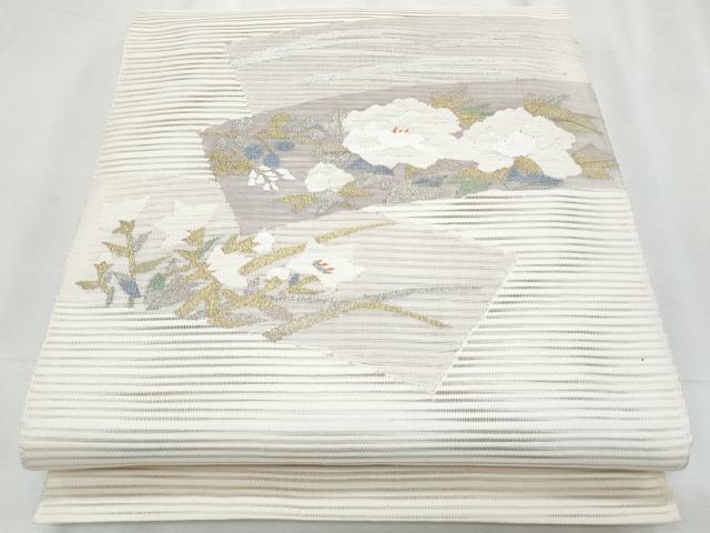 平和屋着物*夏物 八寸名古屋帯 絽綴れ 草花文 金銀糸 正絹 逸品 CABH8341fb
