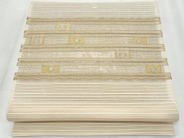 平和屋着物*夏物 八寸名古屋帯 絽綴れ 横段幾何学文様 金糸 正絹 逸品 CABH8343fb