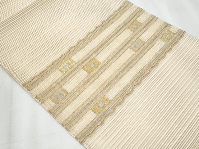 平和屋着物*夏物 八寸名古屋帯 絽綴れ 横段幾何学文様 金糸 正絹 逸品 CABH8343fb
