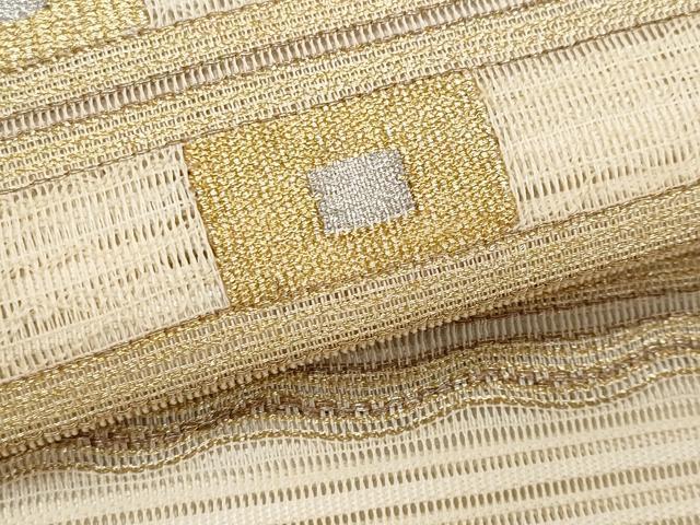 平和屋着物*夏物 八寸名古屋帯 絽綴れ 横段幾何学文様 金糸 正絹 逸品 CABH8343fb