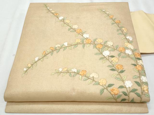平和屋着物*夏物 九寸名古屋帯 総刺繍 枝花文 金糸 正絹 逸品 CABH8352fb