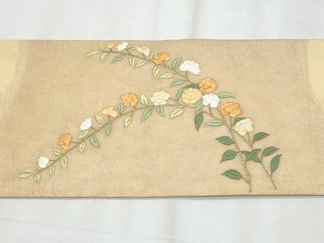 平和屋着物*夏物 九寸名古屋帯 総刺繍 枝花文 金糸 正絹 逸品 CABH8352fb