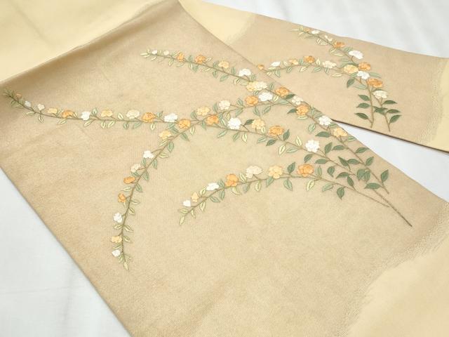 平和屋着物*夏物 九寸名古屋帯 総刺繍 枝花文 金糸 正絹 逸品 CABH8352fb