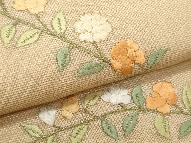 平和屋着物*夏物 九寸名古屋帯 総刺繍 枝花文 金糸 正絹 逸品 CABH8352fb