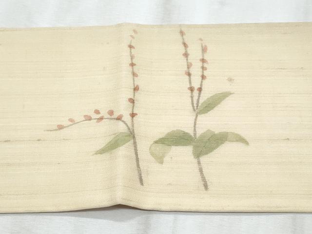 平和屋着物*夏物 九寸名古屋帯 手描き 枝葉文 正絹 逸品 CABH8368fb