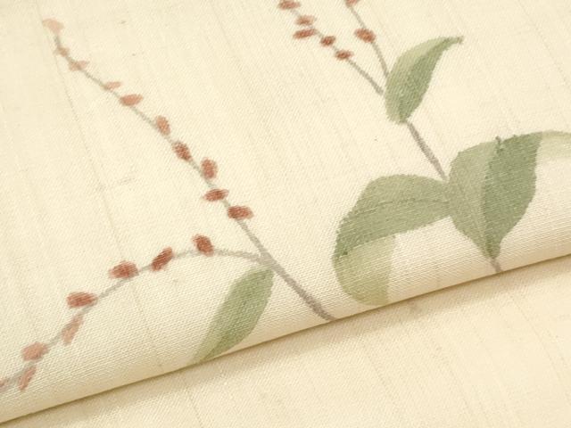 平和屋着物*夏物 九寸名古屋帯 手描き 枝葉文 正絹 逸品 CABH8368fb