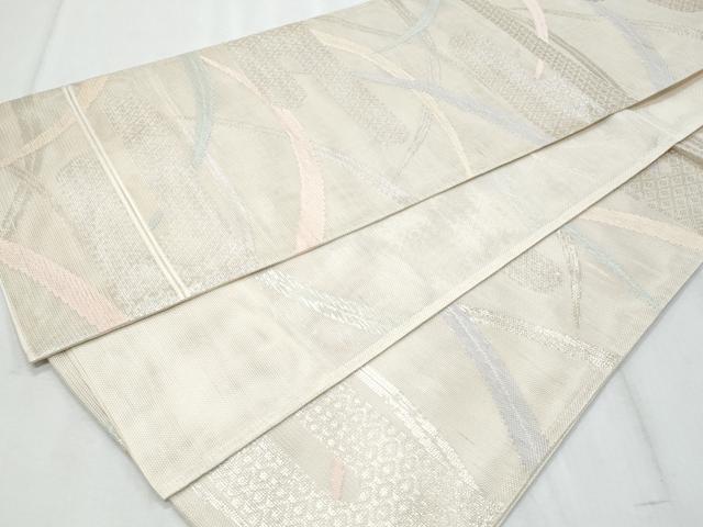 平和屋着物*夏物 六通柄袋帯 エ霞芝草文 銀糸 正絹 逸品 CABH8384fb