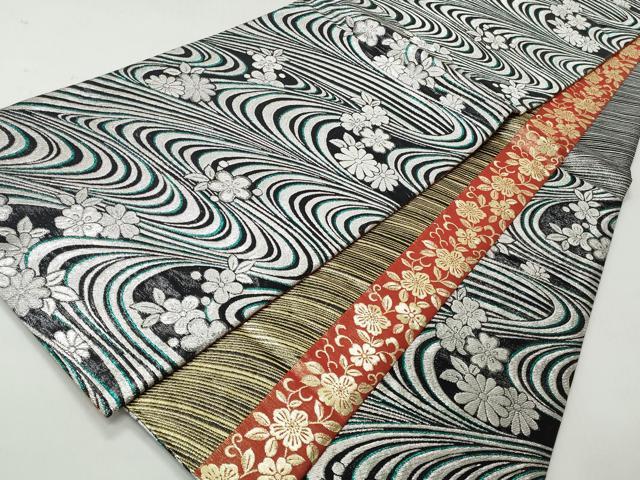 平和屋着物◎両面 六通柄袋帯 流水花散し文 金銀糸 正絹 逸品 CABH8454qe