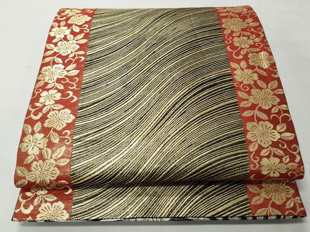 平和屋着物◎両面 六通柄袋帯 流水花散し文 金銀糸 正絹 逸品 CABH8454qe