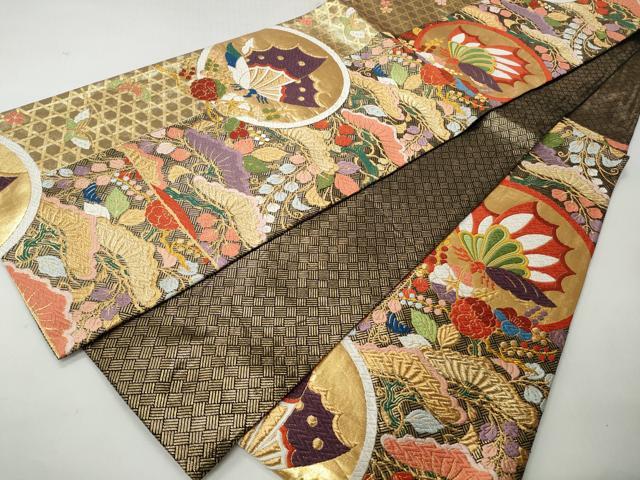 平和屋着物◎佐賀錦 六通柄袋帯 唐織 松藤蝶丸紋 金糸 正絹 逸品 CABH8456qe
