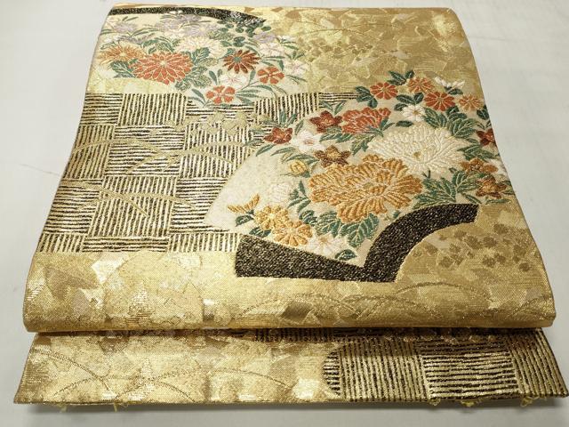 平和屋着物◎六通柄袋帯 地紙草花文 金糸 正絹 逸品 CABH8462qe
