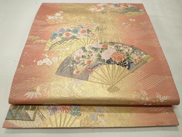平和屋着物◎六通柄袋帯 唐織 静宏錦 優都扇遊文 金糸 引箔 正絹 逸品 CABH8466qe