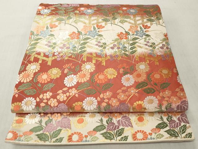 平和屋着物◎六通柄袋帯 唐織 草花文 金糸 正絹 逸品 CABH8467qe