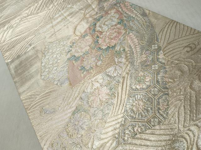平和屋着物◎太鼓柄袋帯 扇盛牡丹斗目文様 金銀糸 正絹 逸品 CABH8471qe