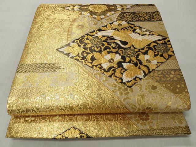 平和屋着物◎六通柄袋帯 飛鶴花唐草文 金糸 正絹 逸品 CABH8477qe