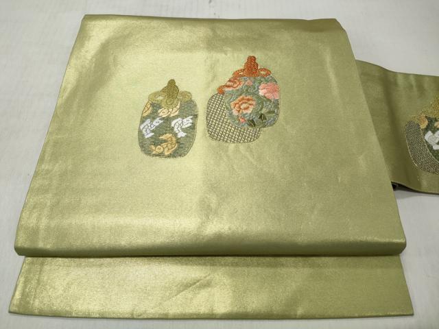 平和屋着物◎九寸名古屋帯 総刺繍 仕覆紋 金糸 正絹 逸品 CABH8478qe