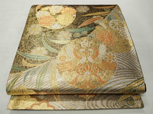平和屋着物◎六通柄袋帯 向かい鳥花蝶丸文 金銀糸 正絹 逸品 CABH8483qe