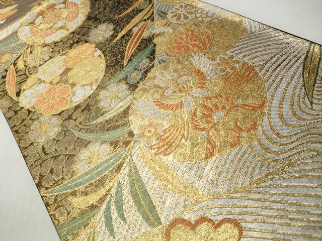 平和屋着物◎六通柄袋帯 向かい鳥花蝶丸文 金銀糸 正絹 逸品 CABH8483qe