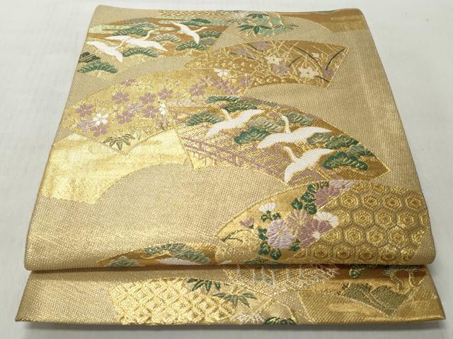 平和屋着物◎六通柄袋帯 唐織 地紙花鳥文 金糸 正絹 逸品 CABH8491qe