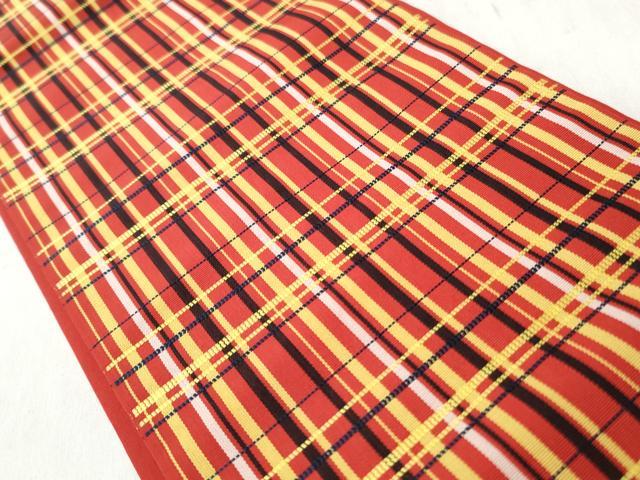 平和屋着物◎本場筑前博多織 半幅帯 格子柄 証紙付き 正絹 逸品 CABH8526qe