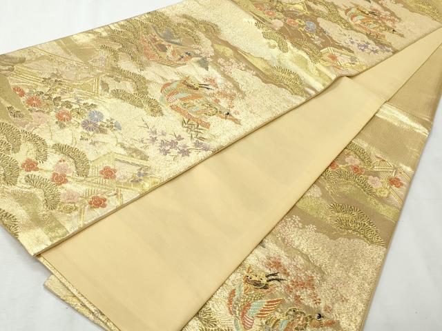 平和屋着物◎六通柄袋帯 雲取り風景文 金糸 正絹 逸品 CABH8593qe