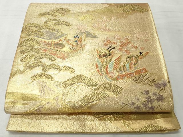 平和屋着物◎六通柄袋帯 雲取り風景文 金糸 正絹 逸品 CABH8593qe