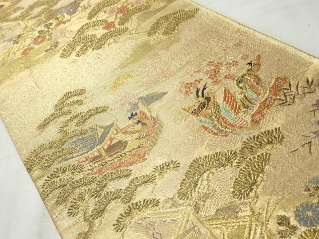 平和屋着物◎六通柄袋帯 雲取り風景文 金糸 正絹 逸品 CABH8593qe