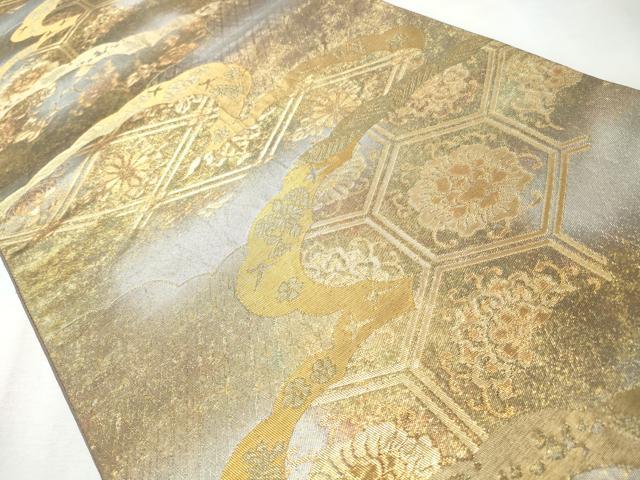 平和屋着物◎六通柄袋帯 雲重ね花菱文 金糸 引箔 正絹 逸品 CABH8596qe