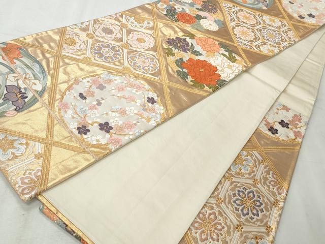 平和屋着物◎六通柄袋帯 唐織 草花菱文 金糸 正絹 逸品 CABH8606qe