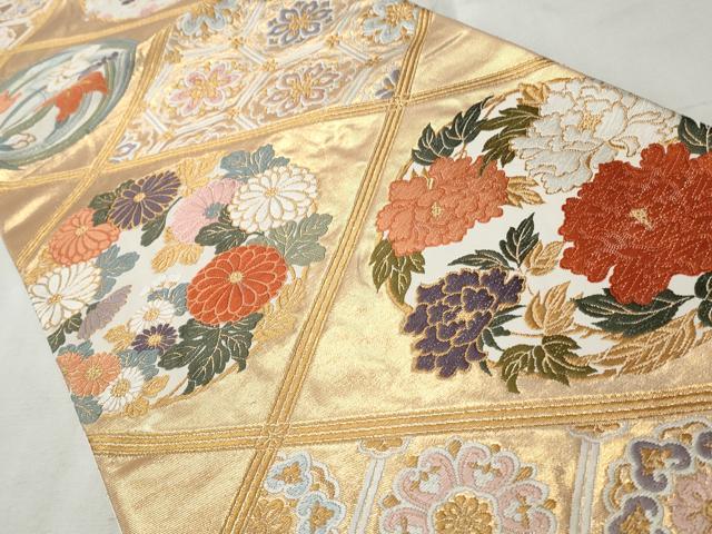 平和屋着物◎六通柄袋帯 唐織 草花菱文 金糸 正絹 逸品 CABH8606qe